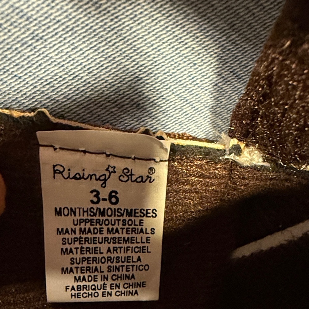 Rising Star Brand, Baby Cowboy Boots, 3-6 Months, stitched, faux brown leather - Picture 2 of 7